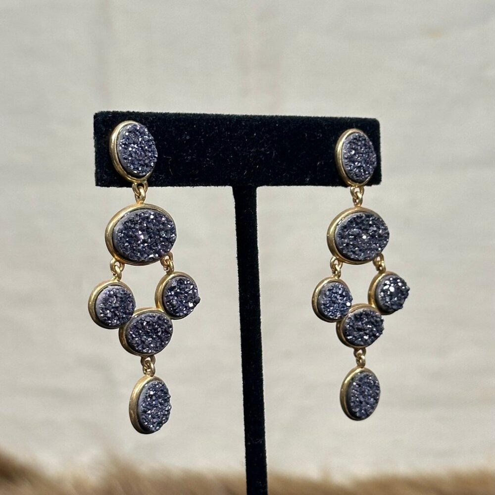 Marcia Moran Gold-Filled Black Druzy Statement Earrings - Picture 2 of 3